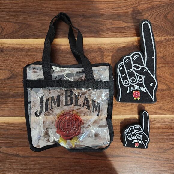Jim Beam Foam Finger Set Logo Bar Distillery Clear Tote Bag Souvenir #1 Football - Picture 1 of 4